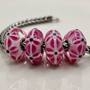 TROLLBEADS Pink White & Black Stained Glass Unique LAA 925S NEW! $ per Bead